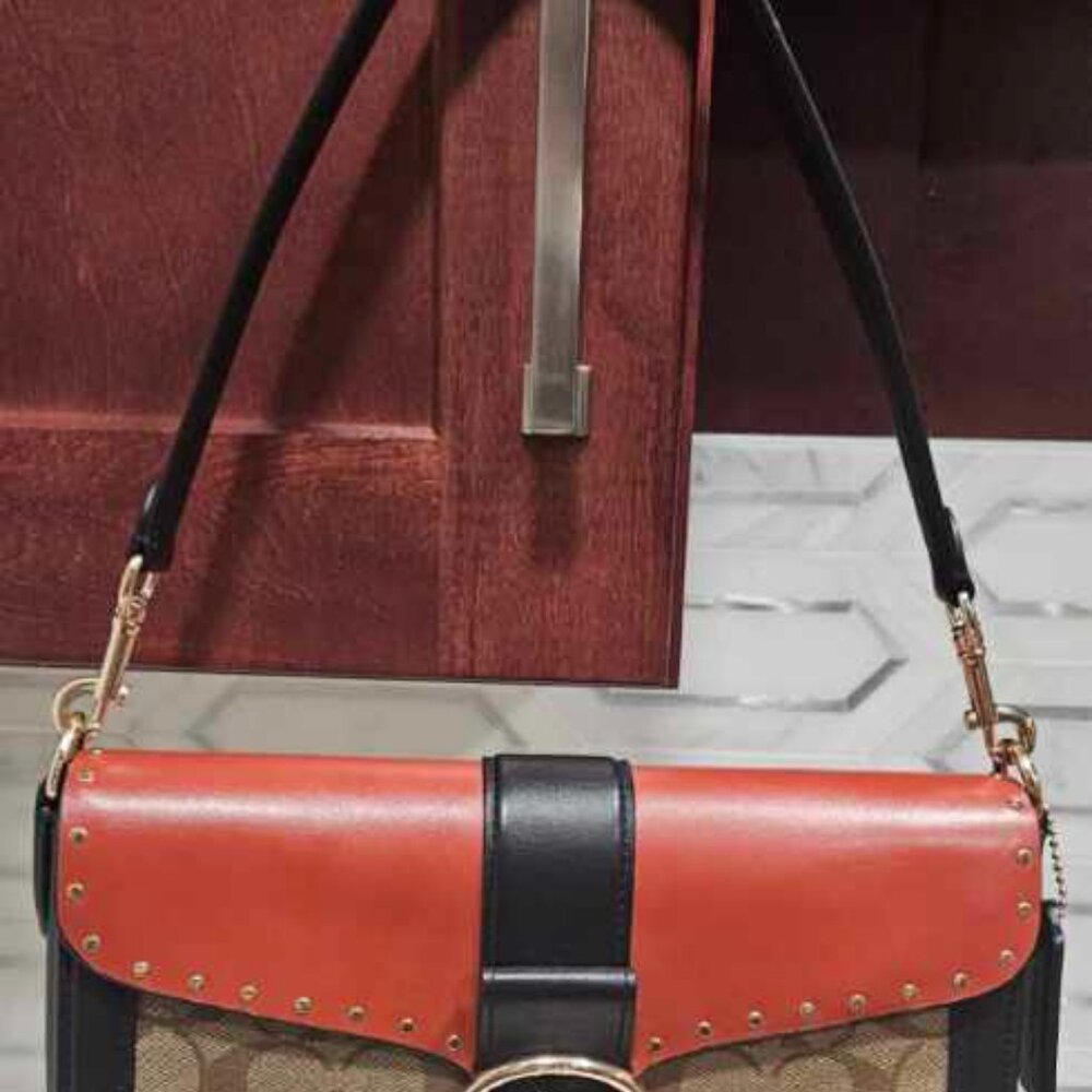 Coach 5605 Georgie Shoulder Bag in Colorblock Signature  Canvas with Rivets